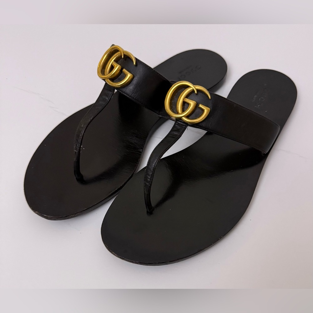 Gucci Black and Gold Sandals